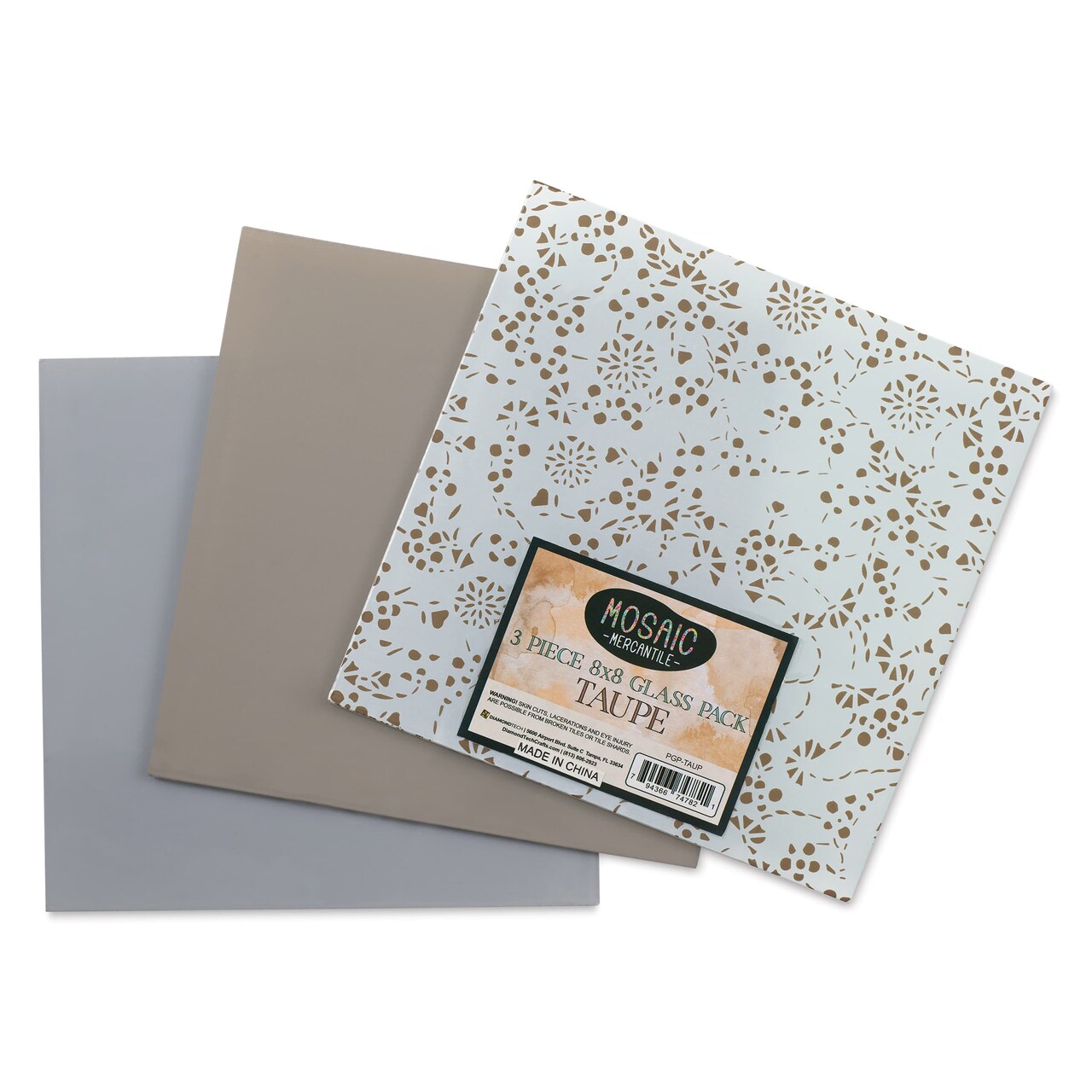 Mosaic Mercantile Opalescent Glass Pack - Taupe, 8" x 8", Pkg of 3